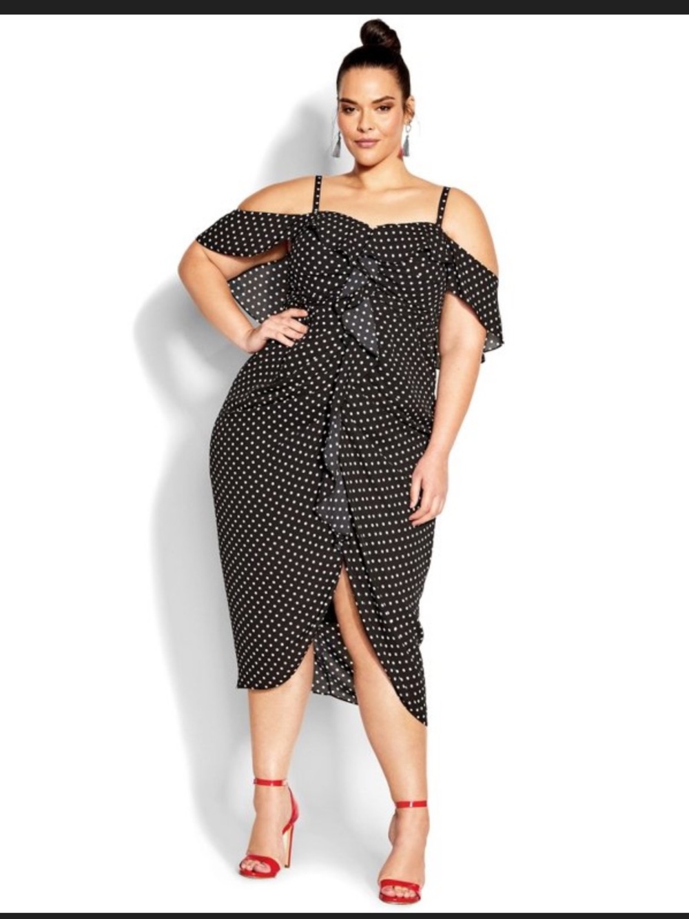 NWT City Chic Black and White Polka Midi Dress with Front Tie